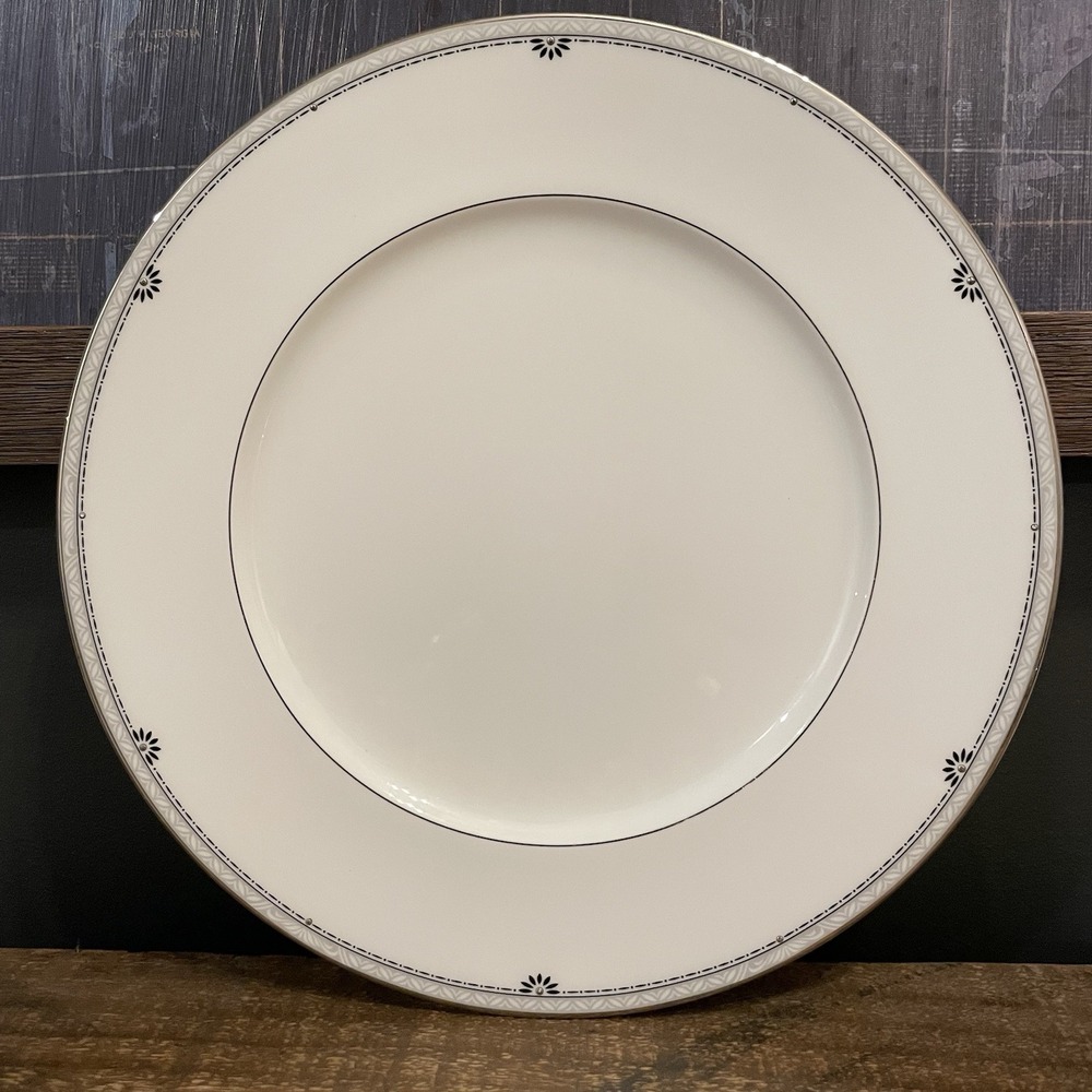 Rare ROYAL DOULTON China Platinum Elegance 11" Dinner Plate White Gray Scrolls